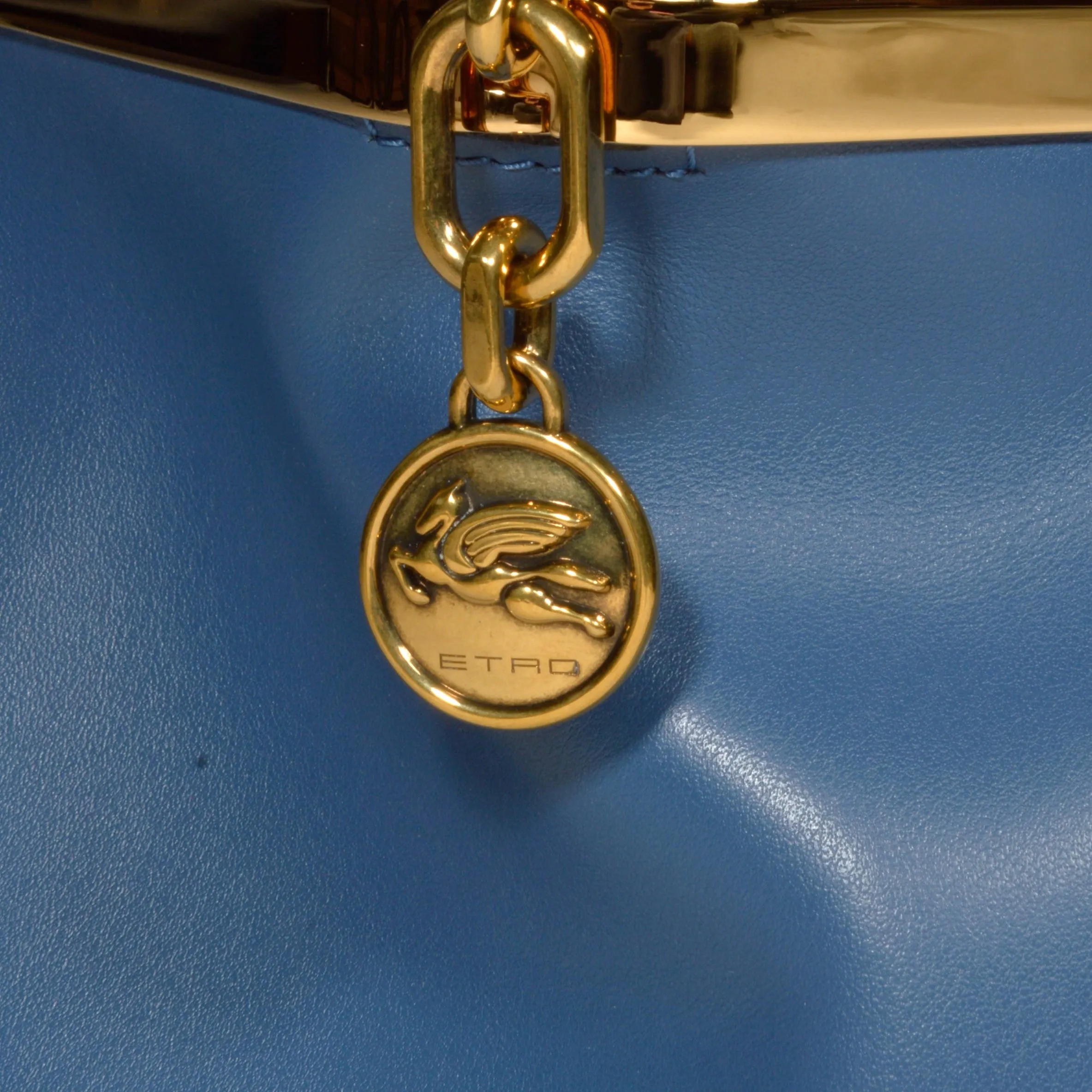 Borsa a mano Vela mini in pelle blu intrecciata Etro