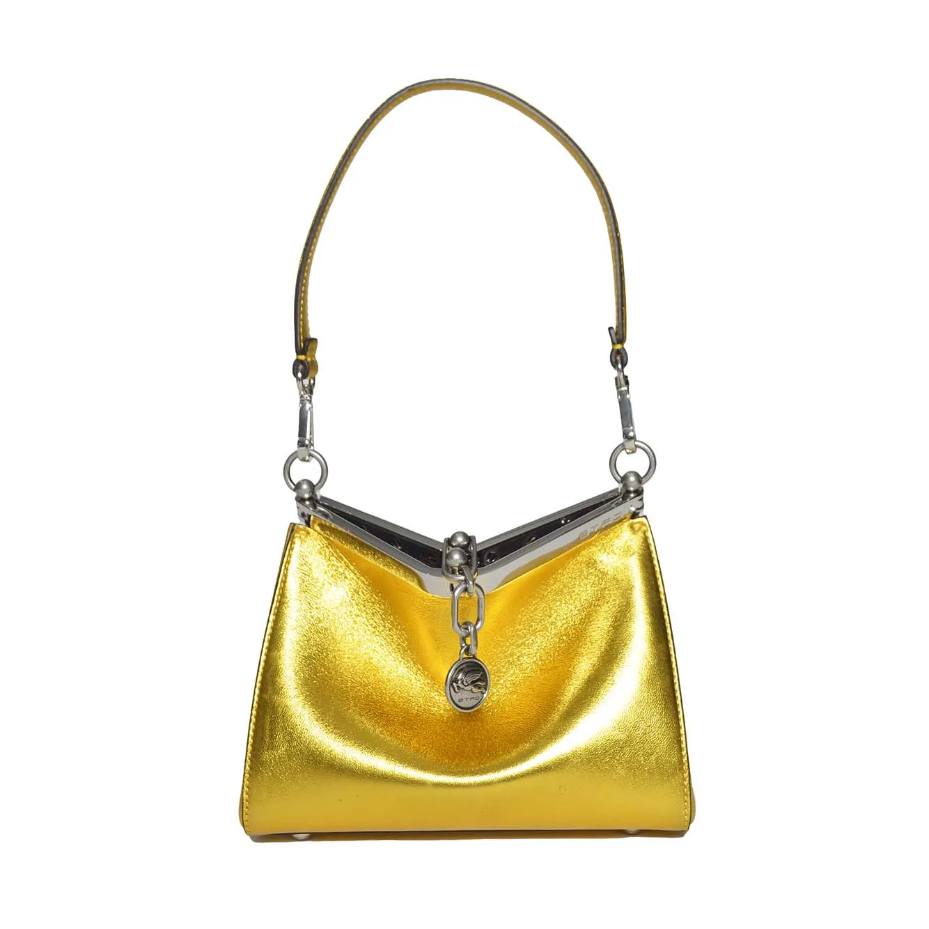 Borsa a mano Vela piccola in pelle laminata oro Etro
