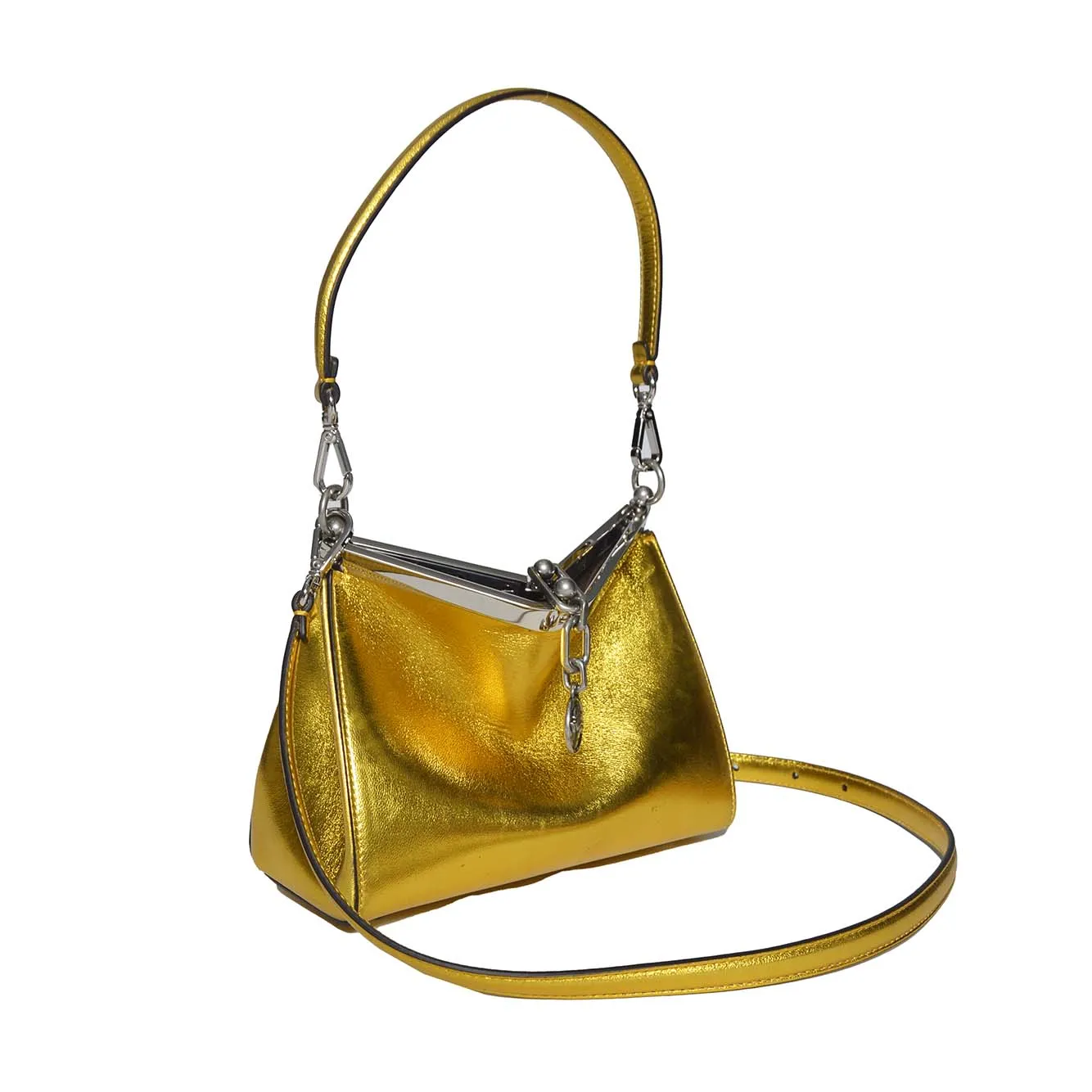 Borsa a mano Vela piccola in pelle laminata oro Etro