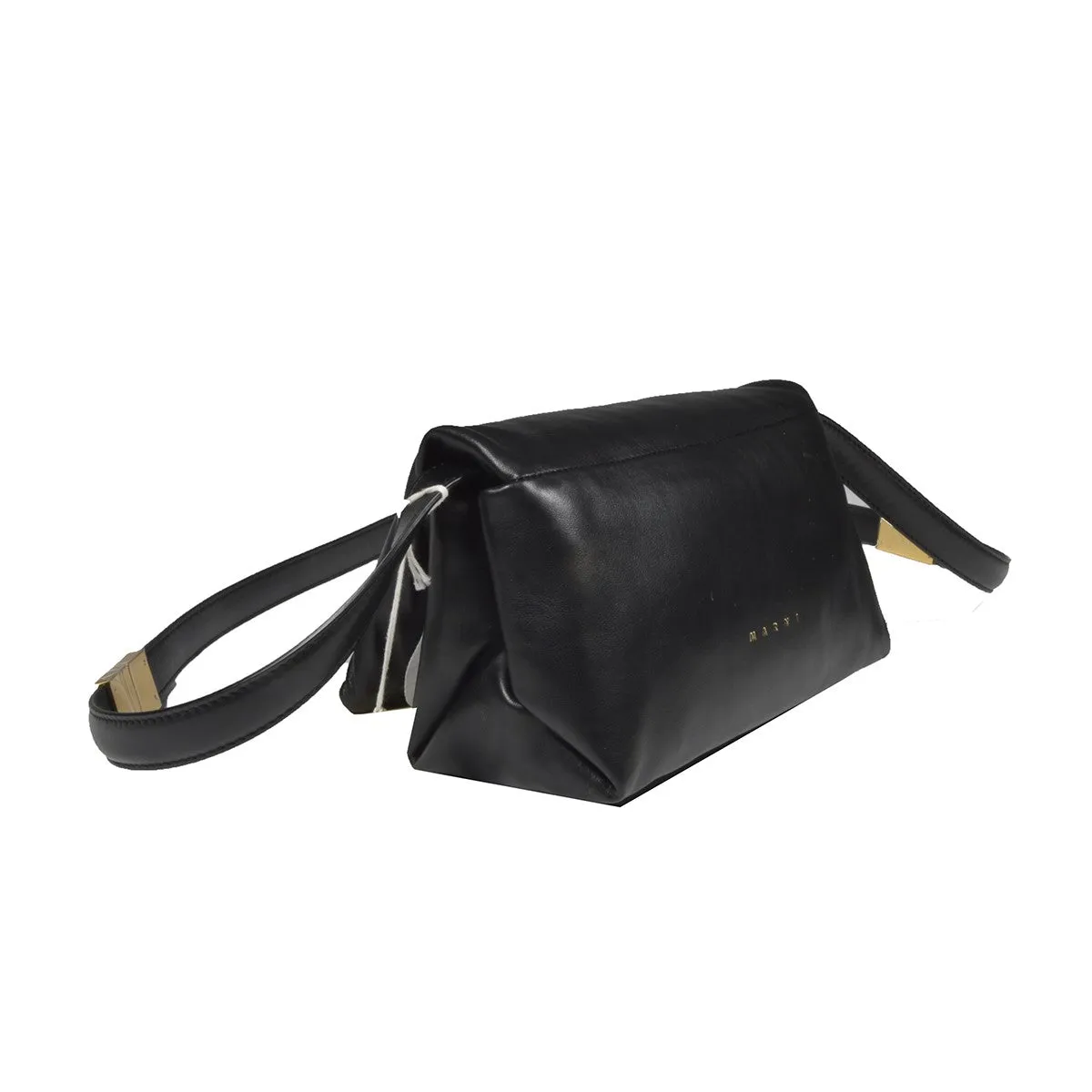 Borsa a spalla media Prisma in pelle nera Marni