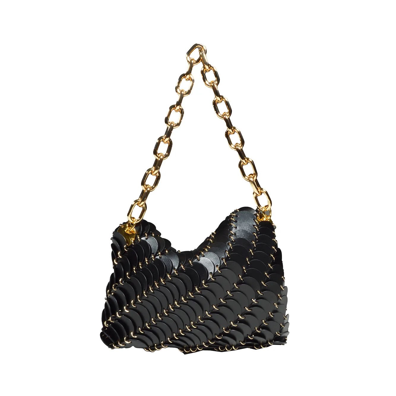 Borsa a spalla Paco Pocket in pelle nera con anelle Rabanne