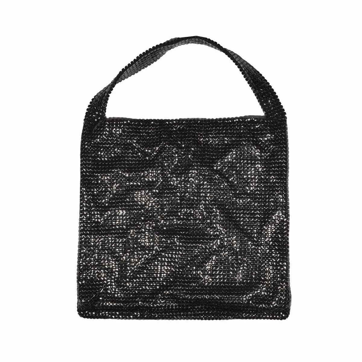 Borsa a spalla Pixel media in maglia metallica nera Rabanne