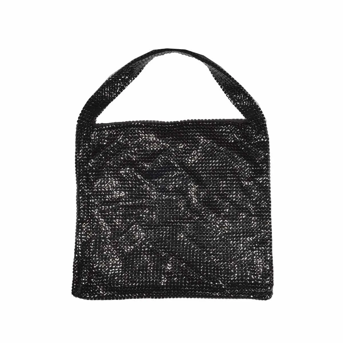 Borsa a spalla Pixel media in maglia metallica nera Rabanne