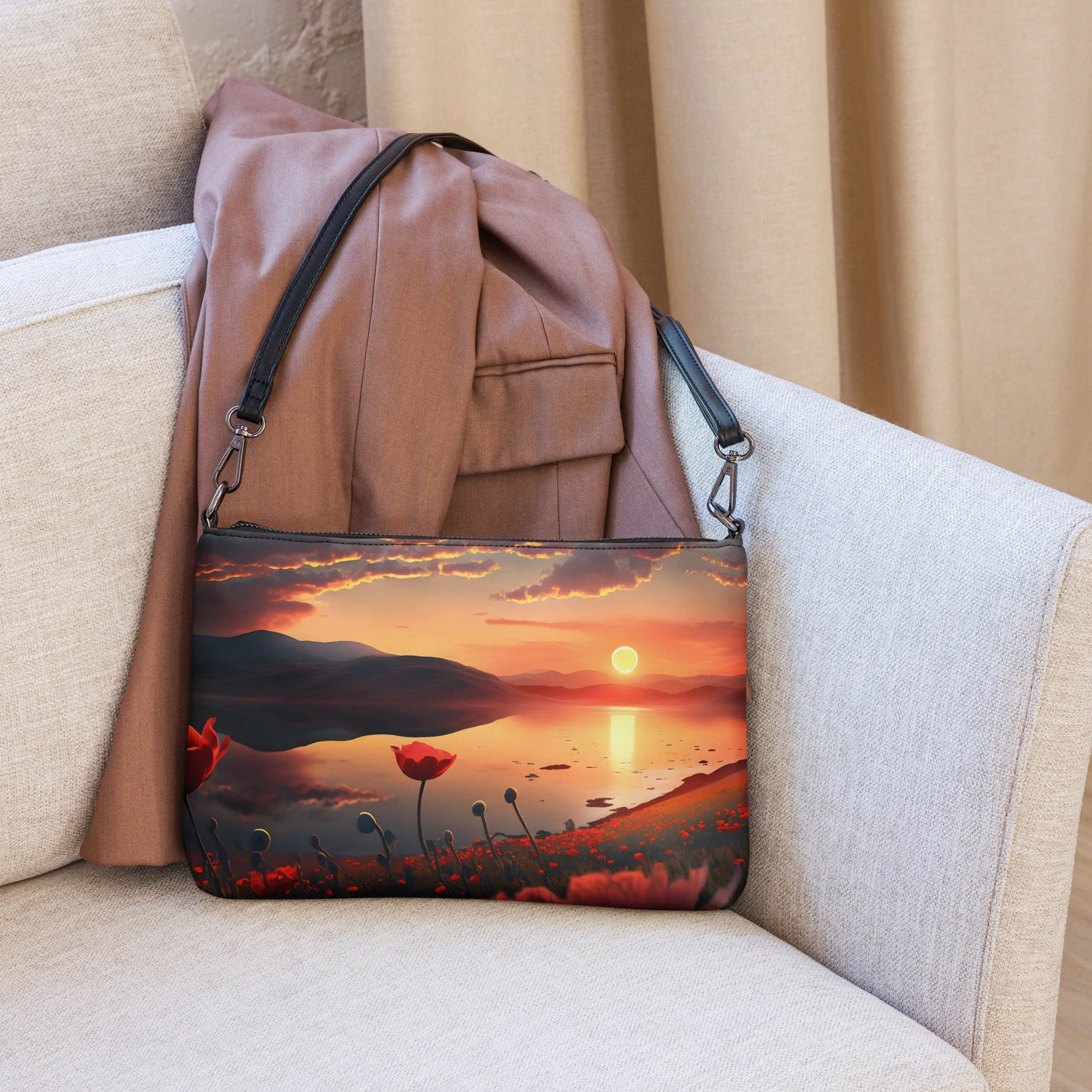 Borsa a tracolla con papaveri al tramonto