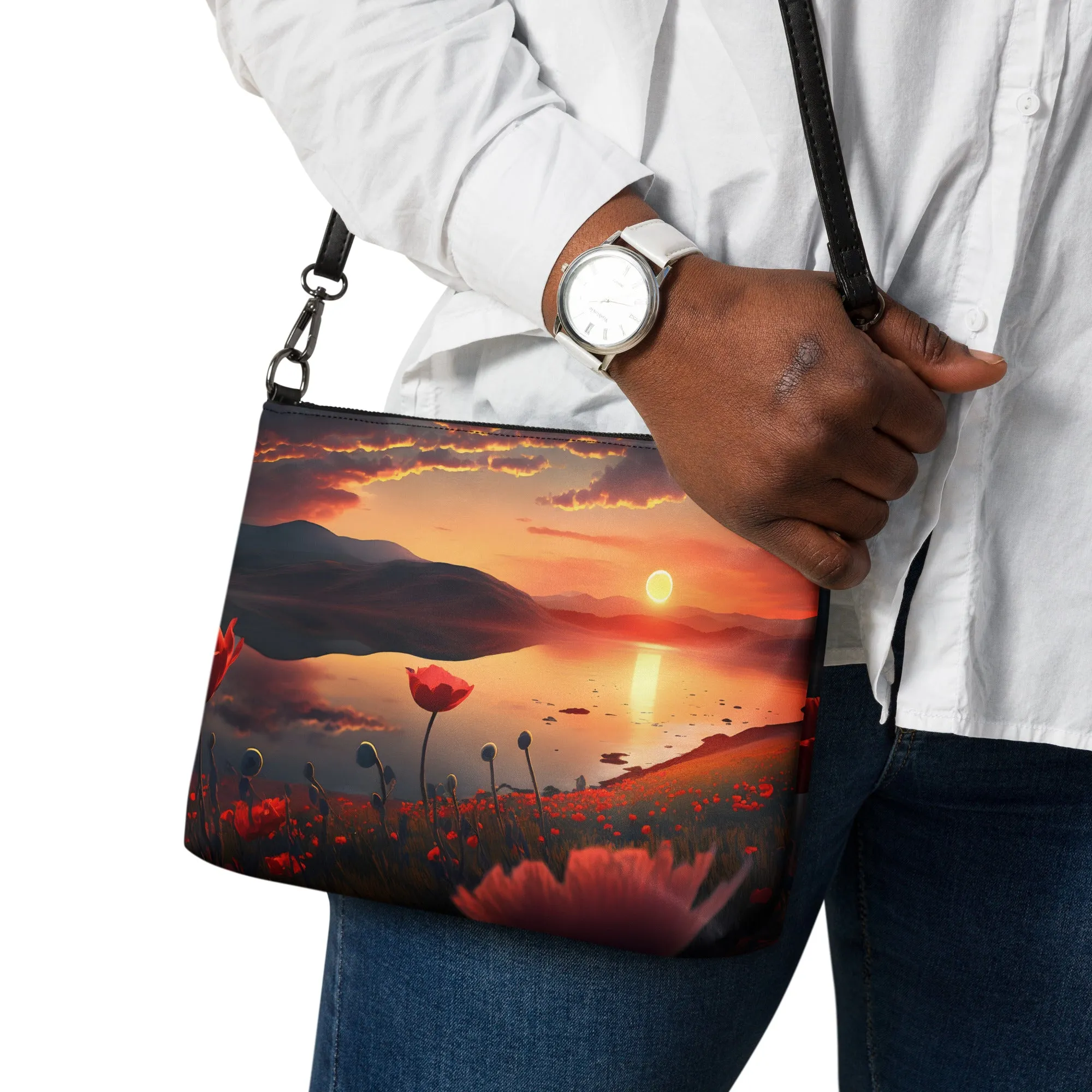 Borsa a tracolla con papaveri al tramonto