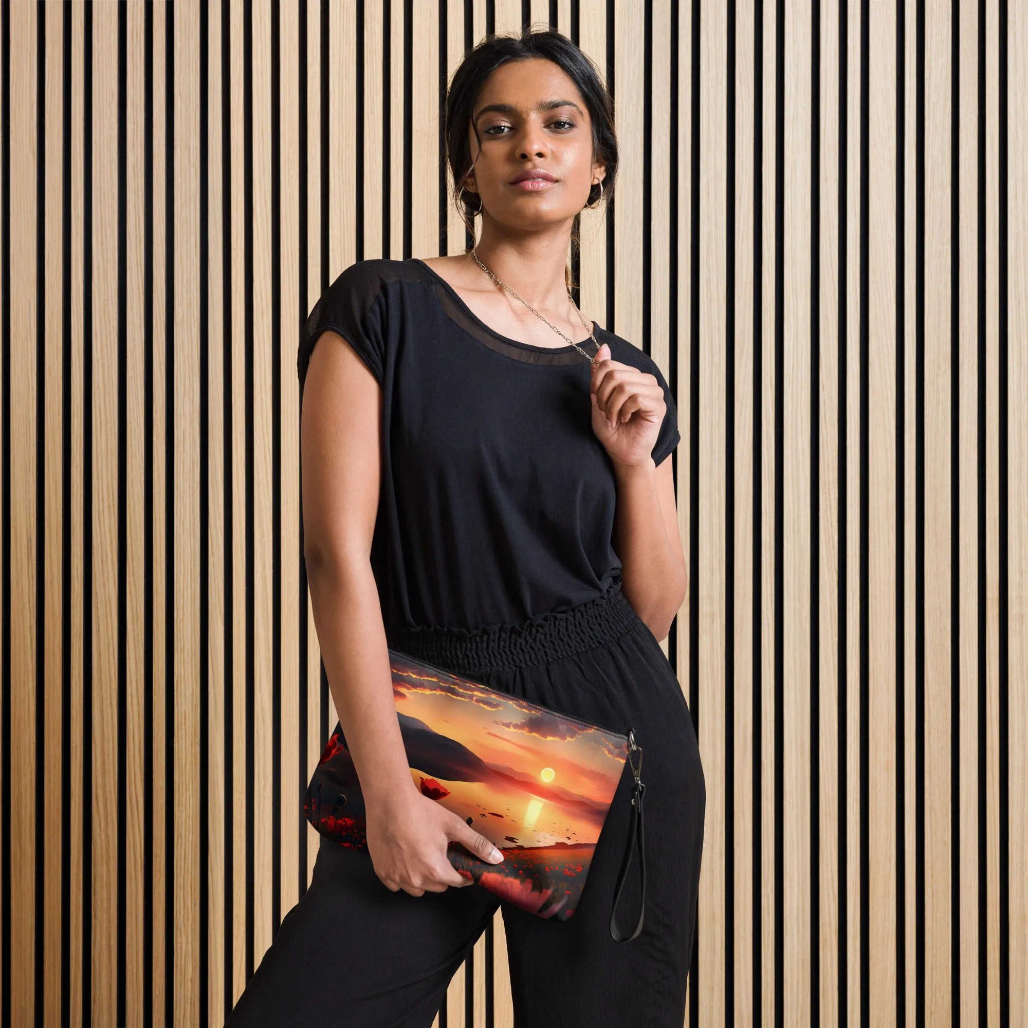Borsa a tracolla con papaveri al tramonto