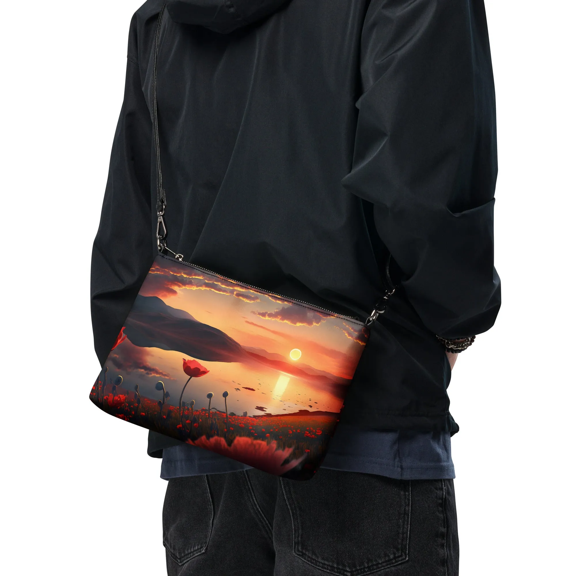 Borsa a tracolla con papaveri al tramonto