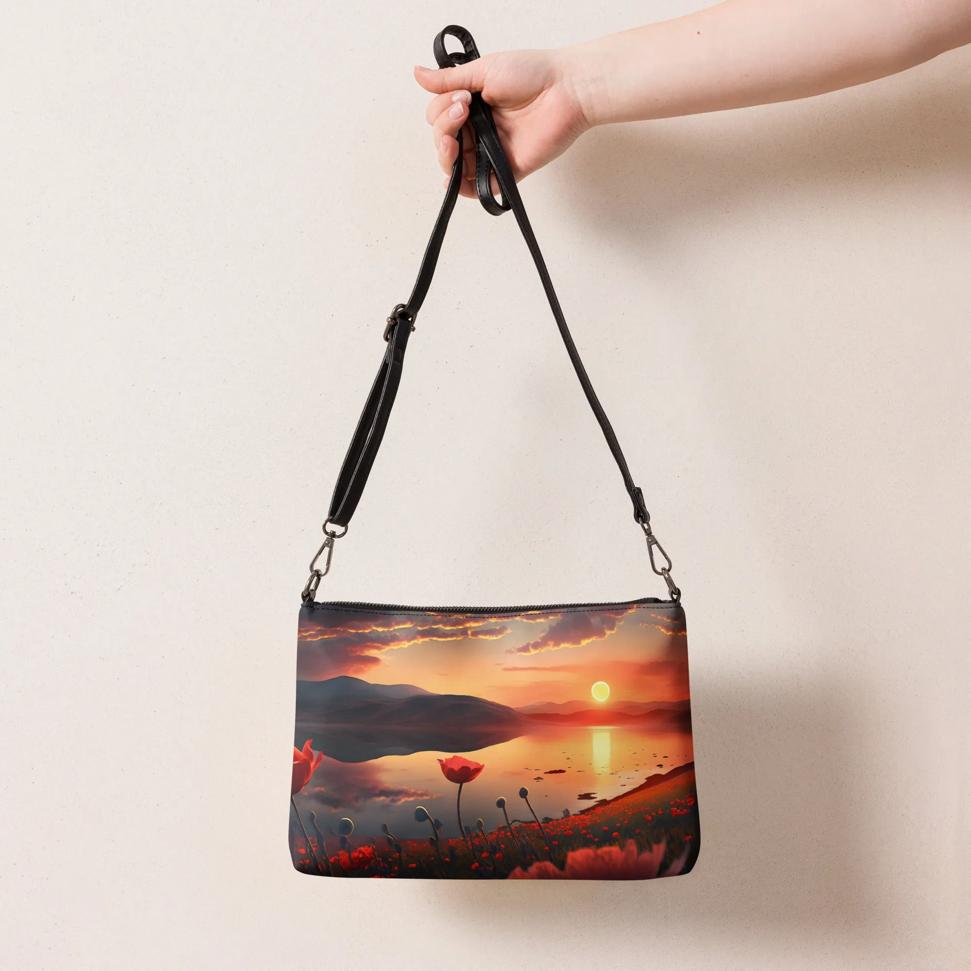 Borsa a tracolla con papaveri al tramonto