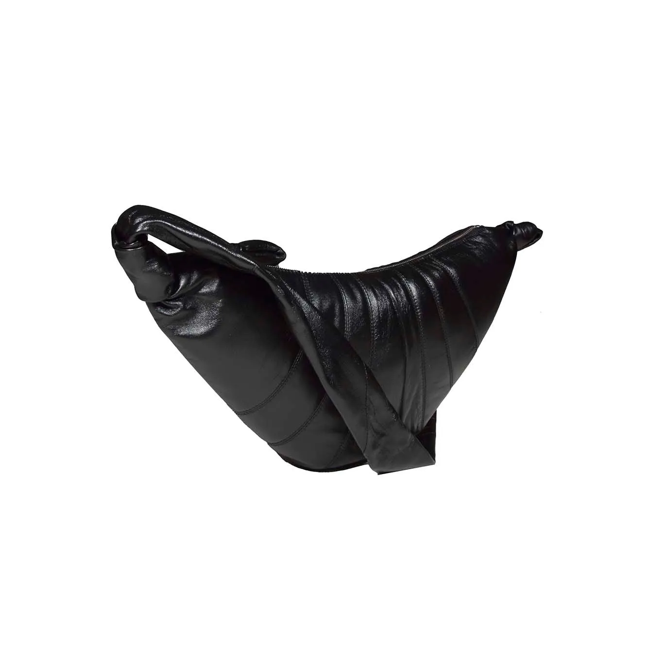 Borsa a tracolla Croissant media in nappa nera Lemaire