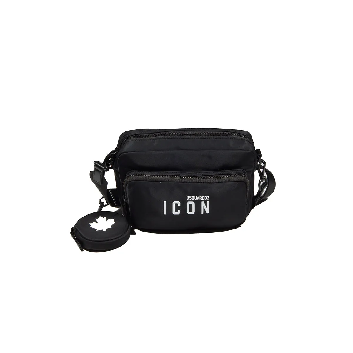 Borsa a tracolla Icon in nylon nero con stampa logo Dsquared2