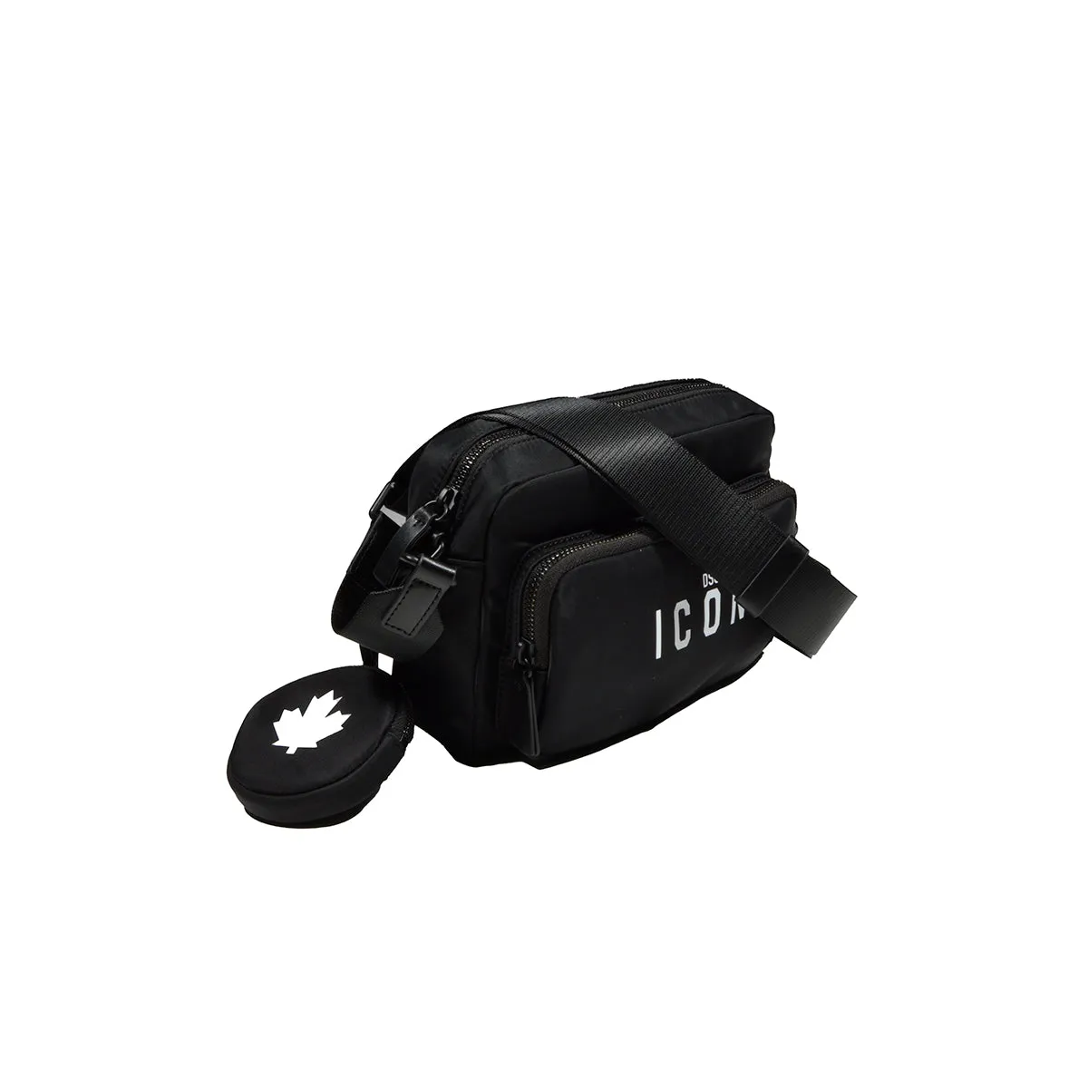 Borsa a tracolla Icon in nylon nero con stampa logo Dsquared2