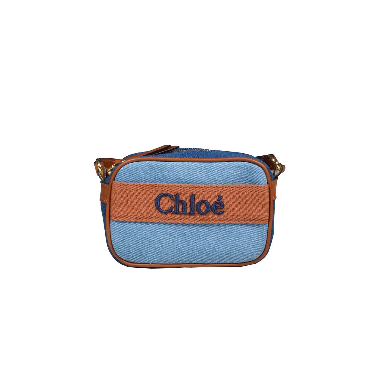 Borsa a tracolla in cotone denim blu Chloè Junior