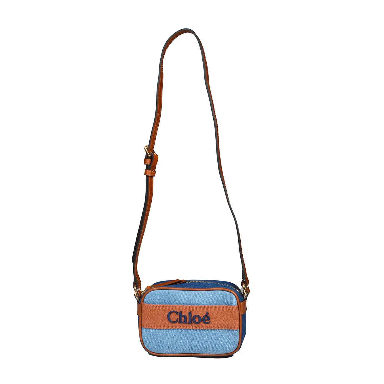 Borsa a tracolla in cotone denim blu Chloè Junior
