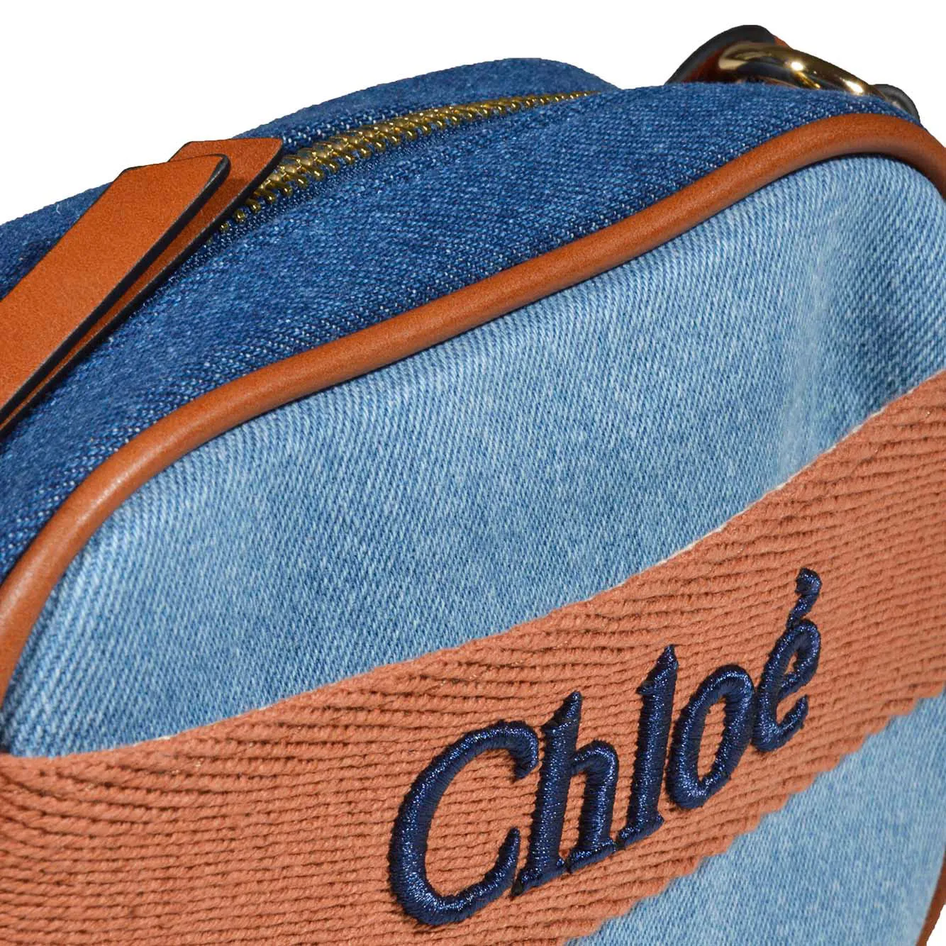 Borsa a tracolla in cotone denim blu Chloè Junior