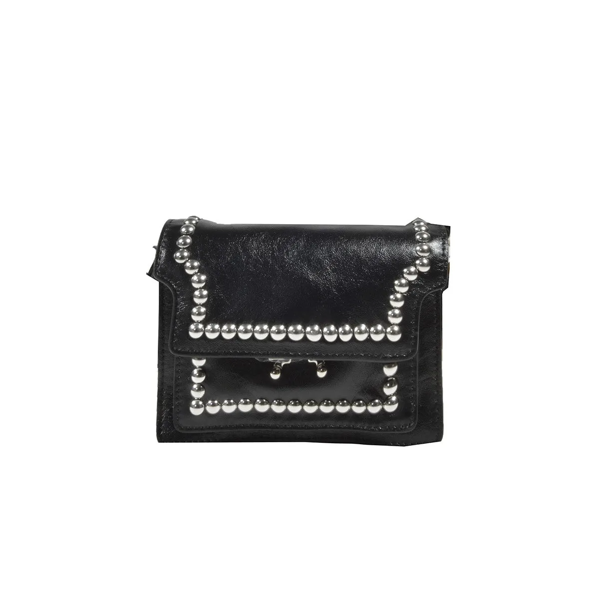 Borsa a tracolla Trunk Soft in pelle nera con borchie Marni