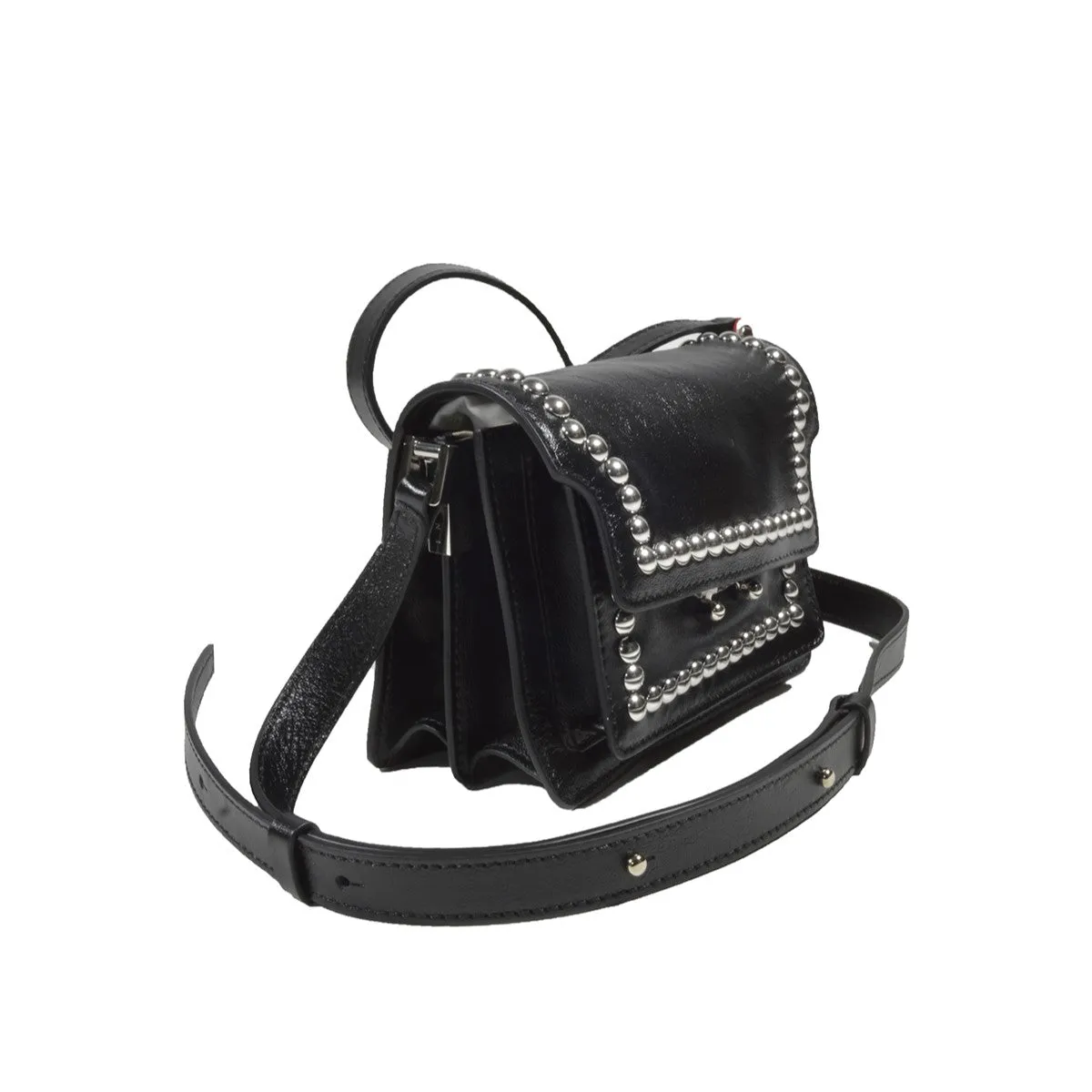 Borsa a tracolla Trunk Soft in pelle nera con borchie Marni