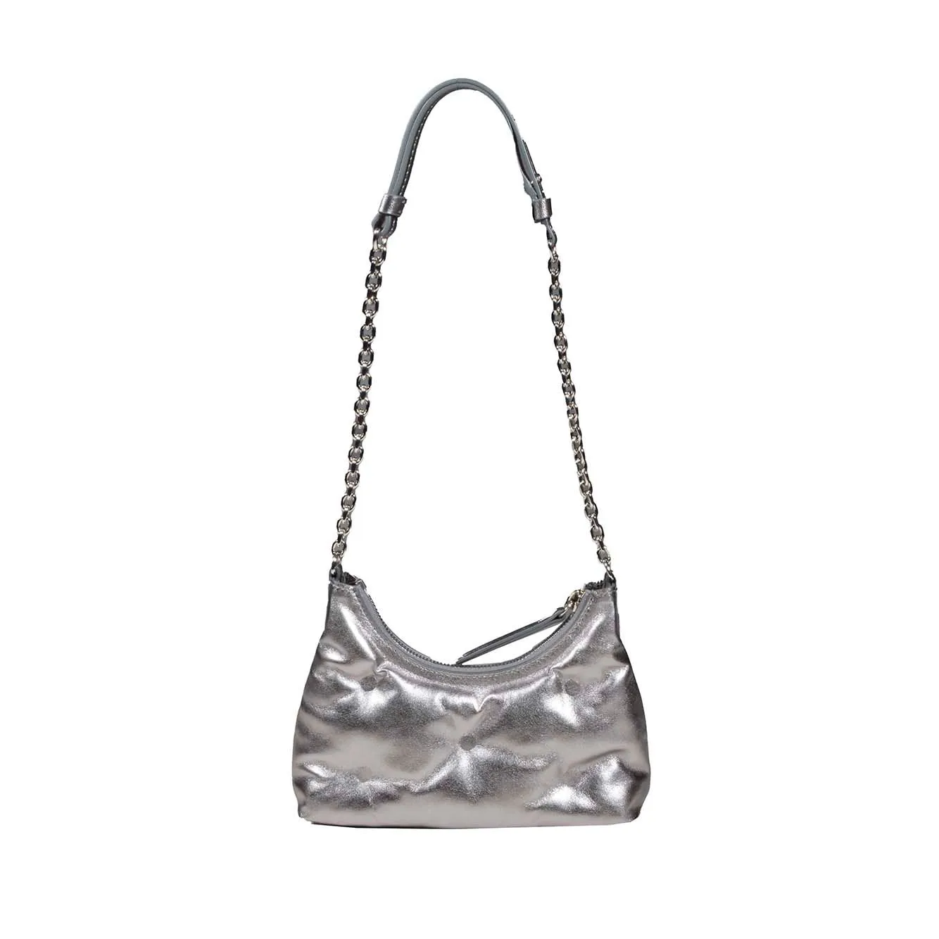 Borsa Glam Slam Hobo micro in pelle argento Maison Margiela