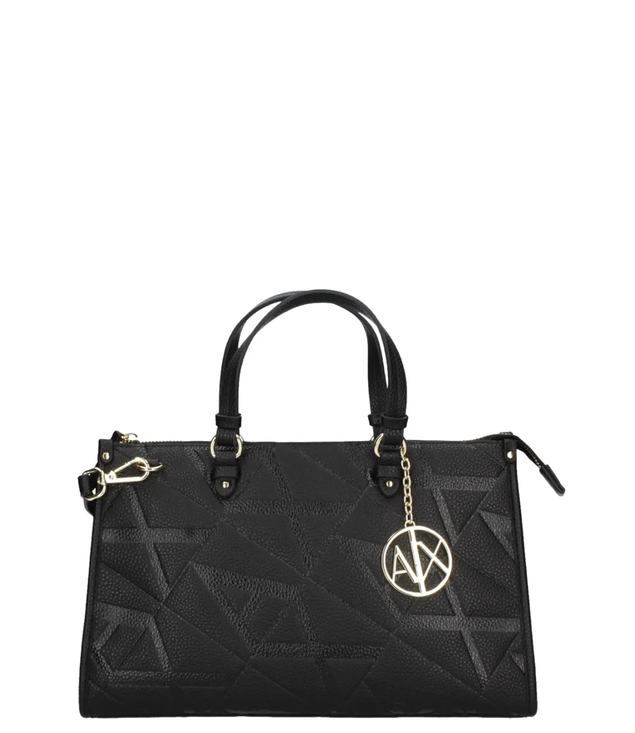 Borsa shopper nera fantasia logata