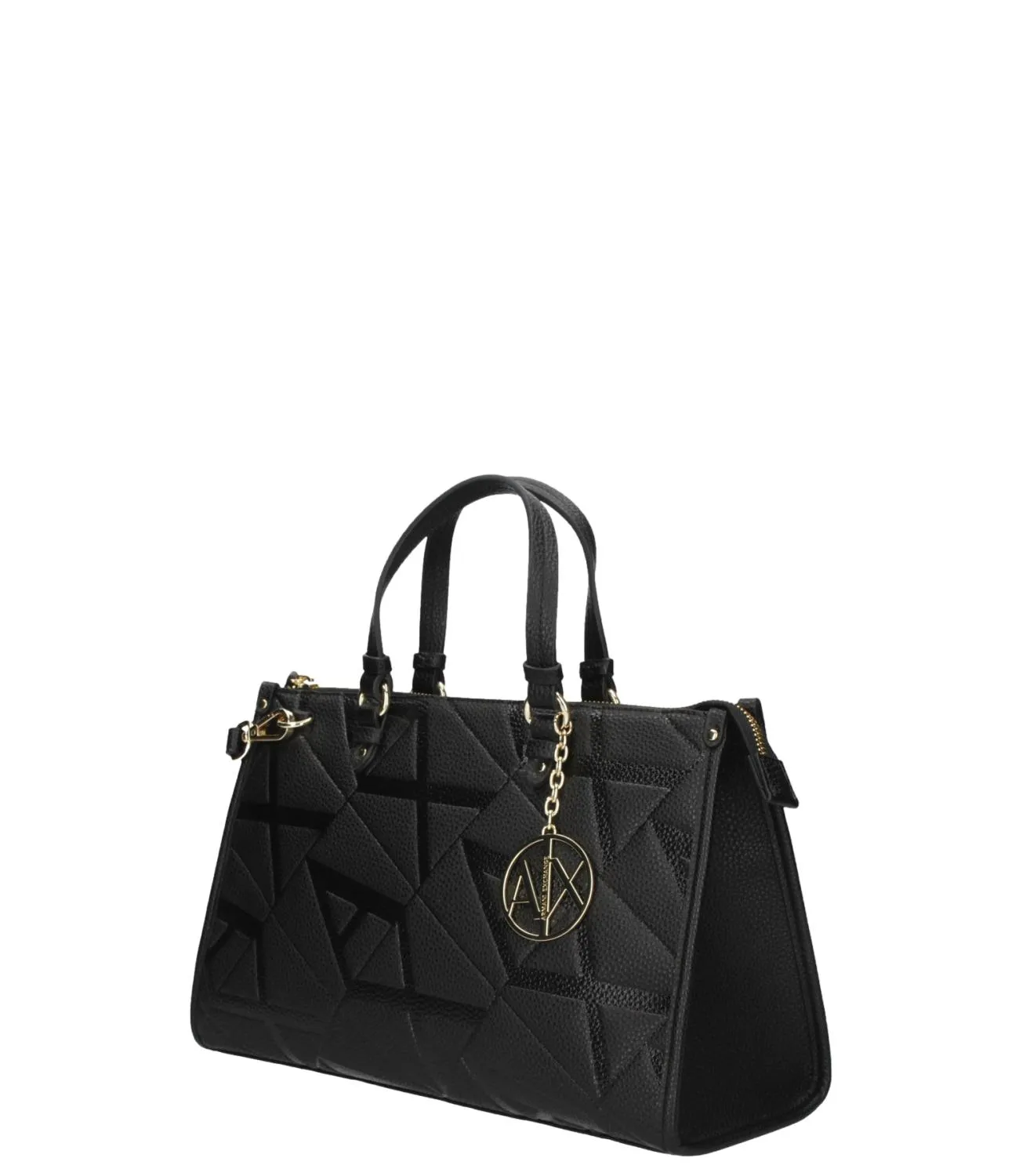 Borsa shopper nera fantasia logata