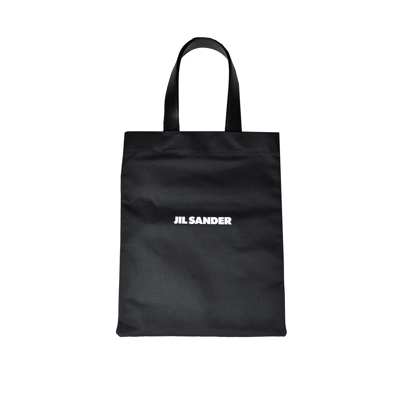 Borsa shopping in cotone nero con logo Jil Sander