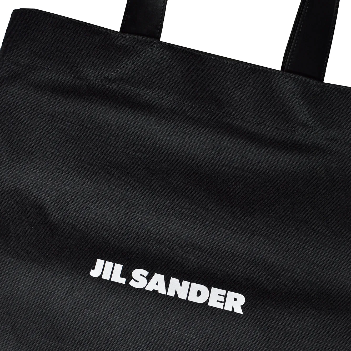 Borsa shopping in cotone nero con logo Jil Sander