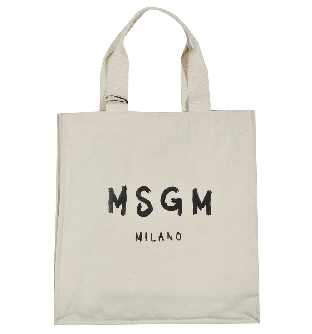 Borsa tote in canvas beige con stampa logo MSGM