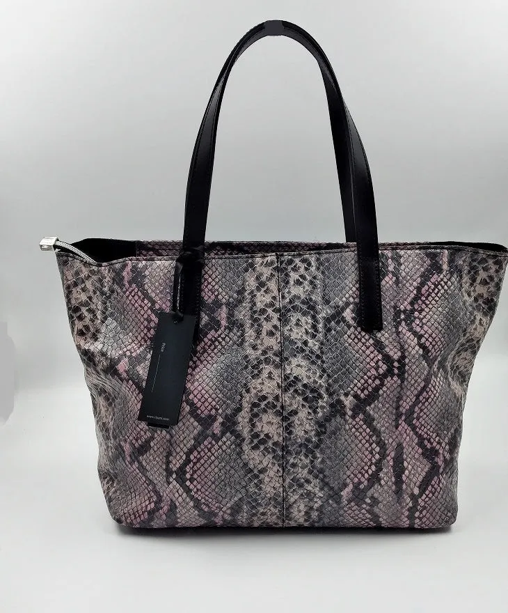 BORSE SHOPPING PELLE STAMPA PITONE ROSA