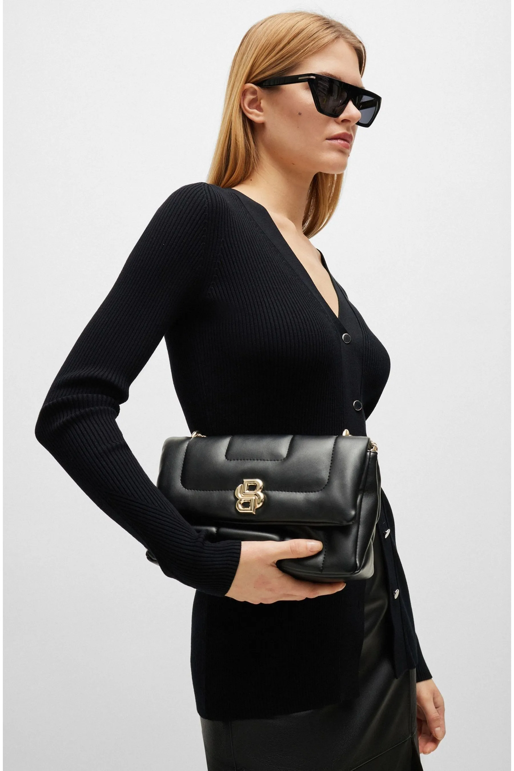 BOSS Borsa da spalla in pelle sintetica con doppio monogramma