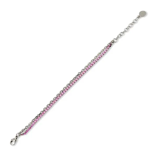 Bracciale tennis doppio filo con cristalli rosa    