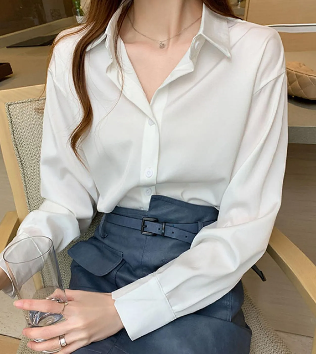 Camicetta da donna a maniche lunghe autunno casual Polo Camicie in chiffon Camicie da donna lunghe larghe Camicie con fondo tint