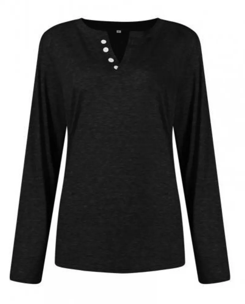 Camicette da donna Top in tinta unita Camicie casual larghe Bottoni con scollo a V Com