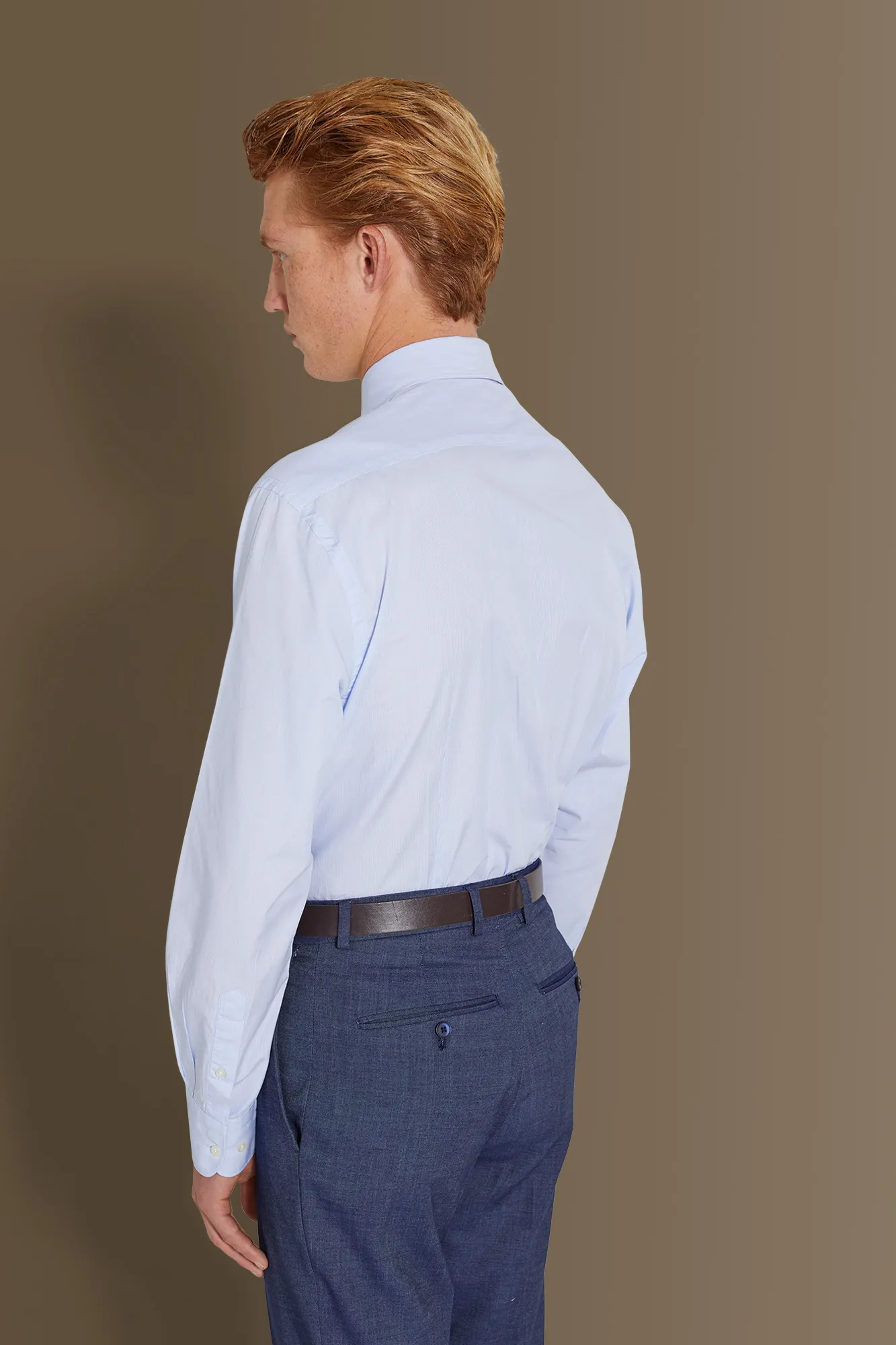 Camicia classica lavata uomo collo francese tinto filo popeline riga sottile