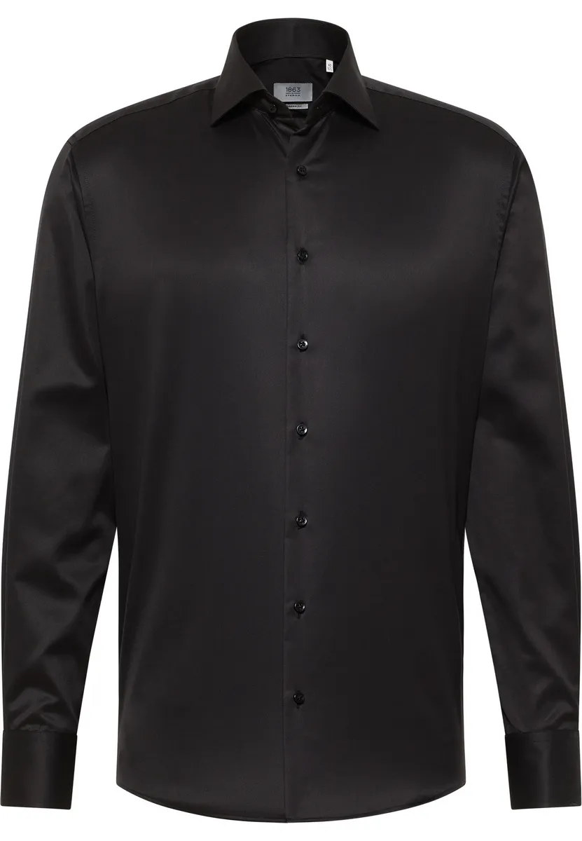 Camicia nera eterna modern fit in cotone twill no stiro