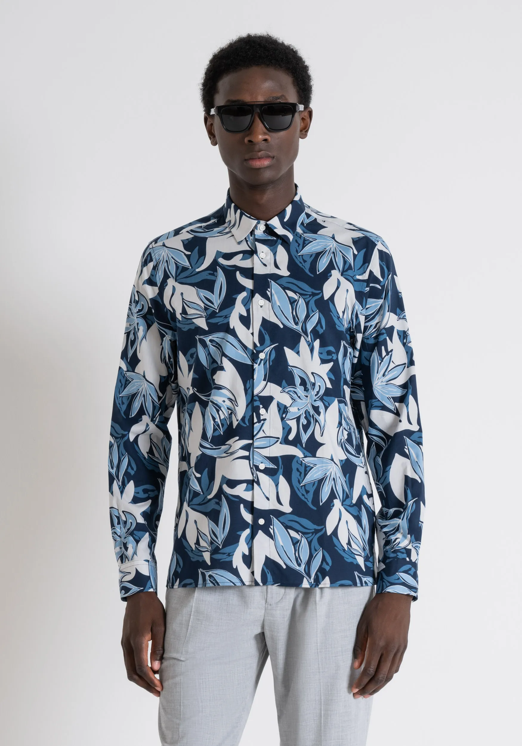 CAMICIA REGULAR STRAIGHT FIT “BARCELONA” IN MISTO COTONE CON FANTASIA ALL OVER
