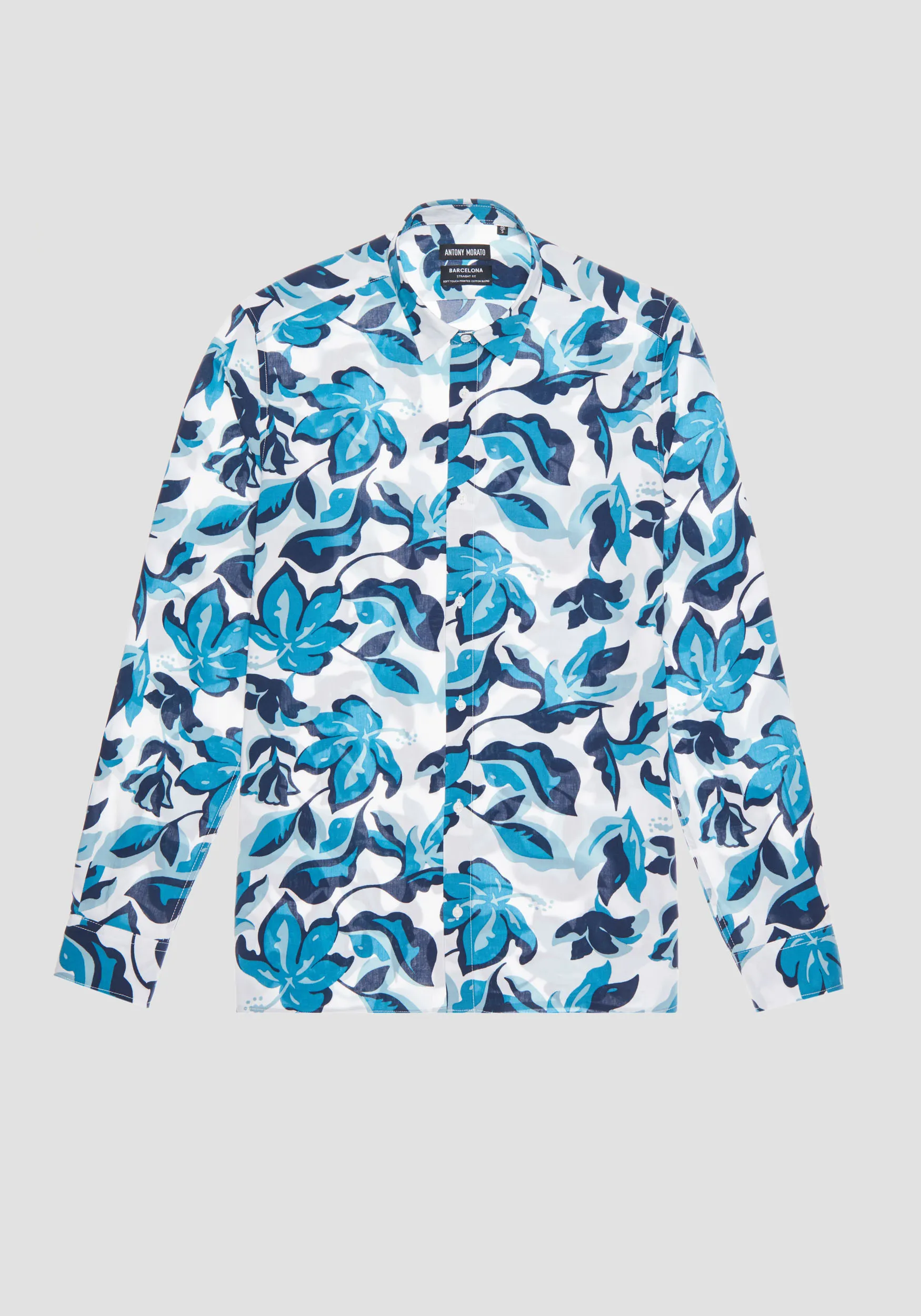 CAMICIA STRAIGHT FIT IN MISTO VISCOSA CON MACROSTAMPA FLOREALE ALL OVER