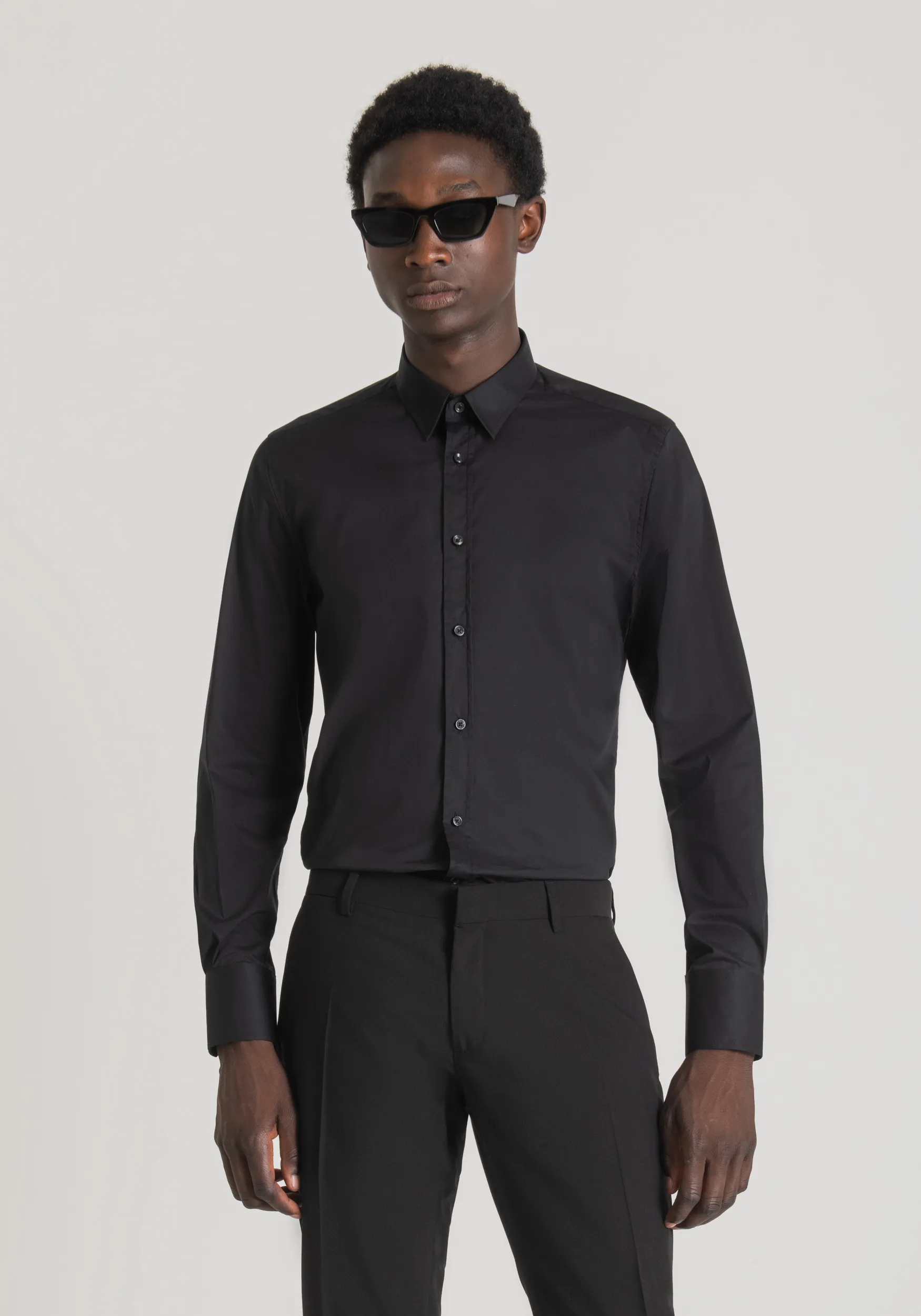 CAMICIA SUPER SLIM FIT “MILANO” IN FRESCO POPELINE DI COTONE MISTO STRETCH