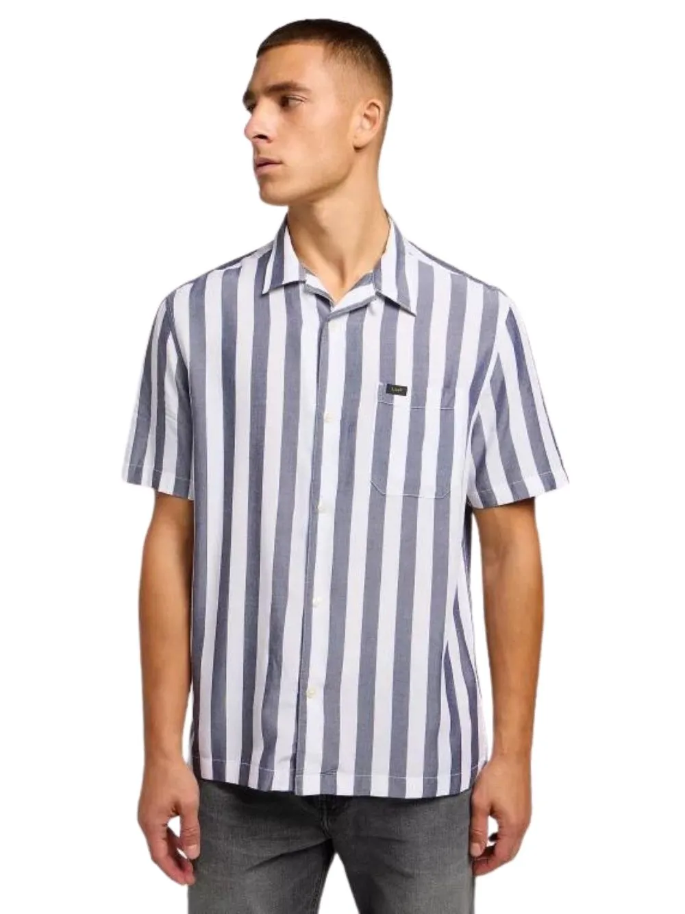 Camicia Uomo Resort a righe bianche e blu