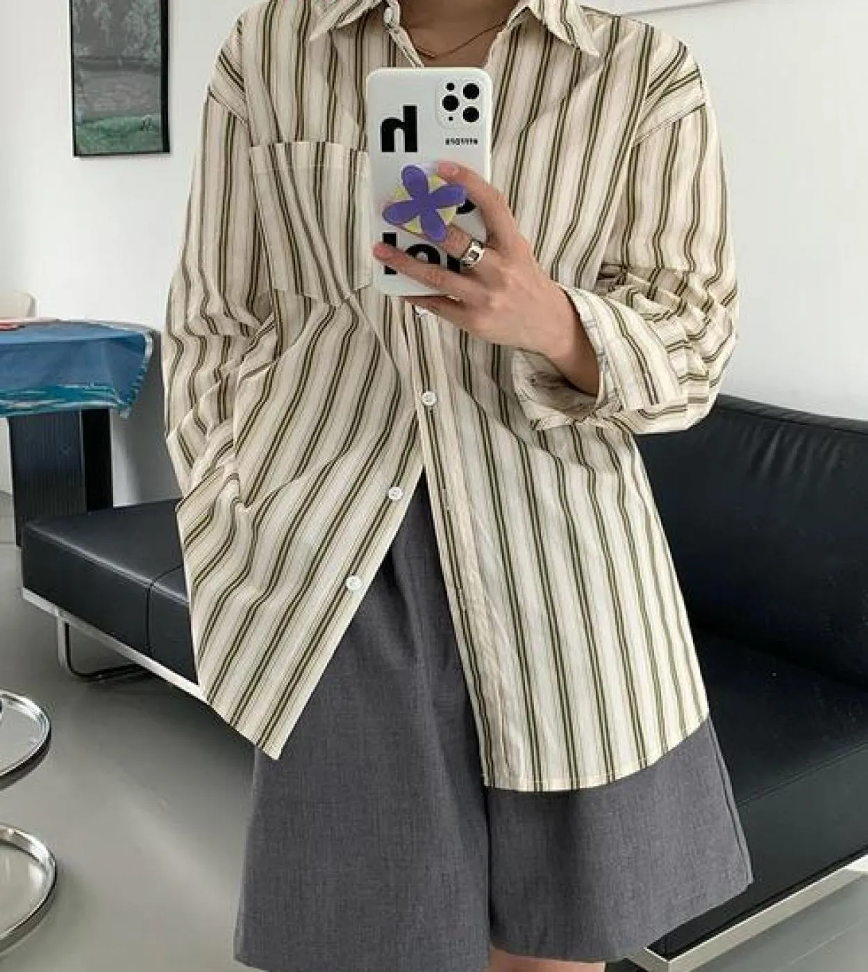 Camicie a righe larghe a maniche lunghe da donna di moda primavera nuovo arrivo Camicie a maniche lunghe con colletto rovesciato