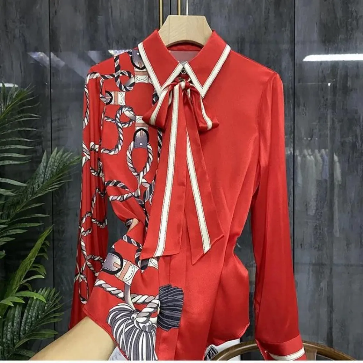 Camicie Camicetta a maniche lunghe con streamer Camicie da donna alla moda Camisas De Mujer