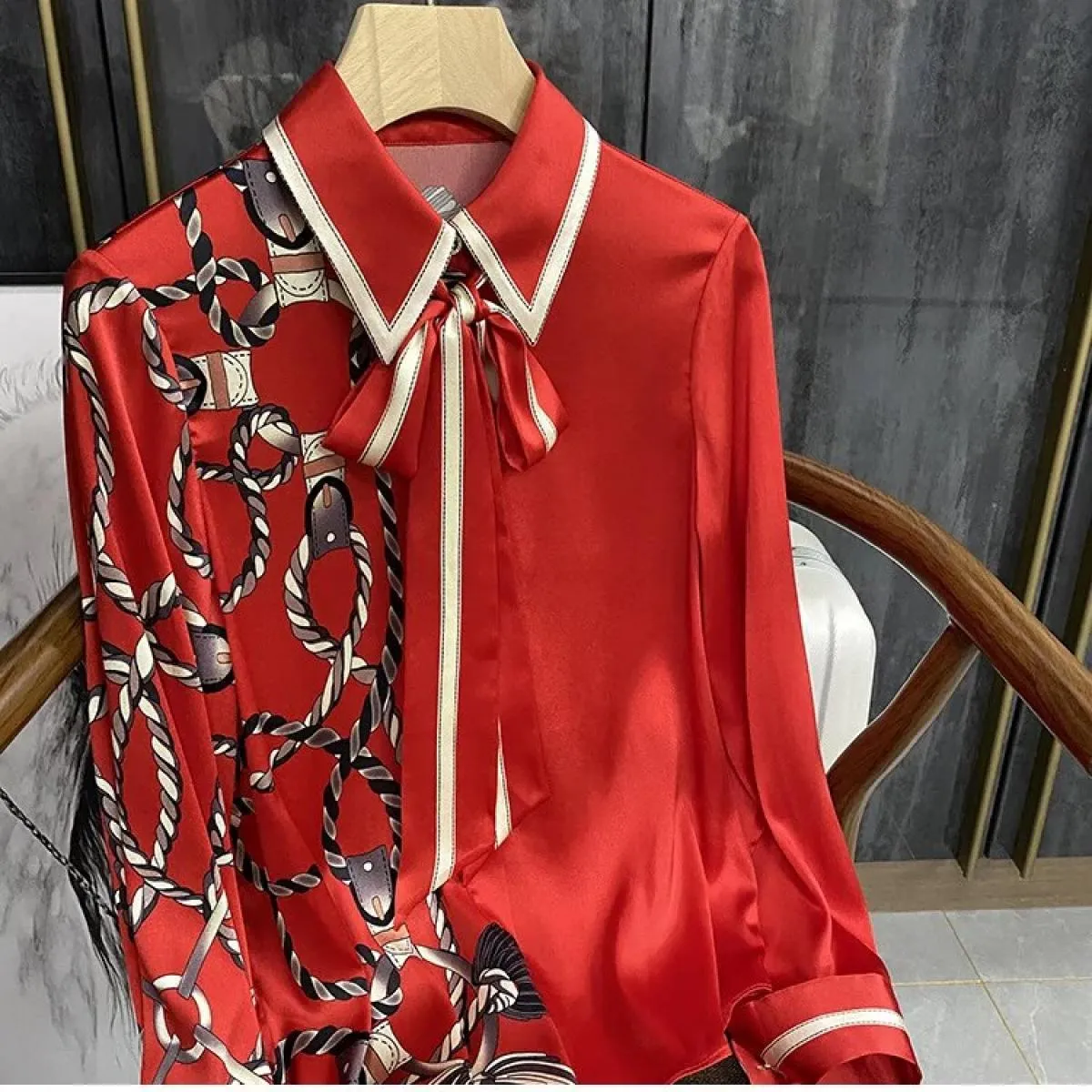 Camicie Camicetta a maniche lunghe con streamer Camicie da donna alla moda Camisas De Mujer