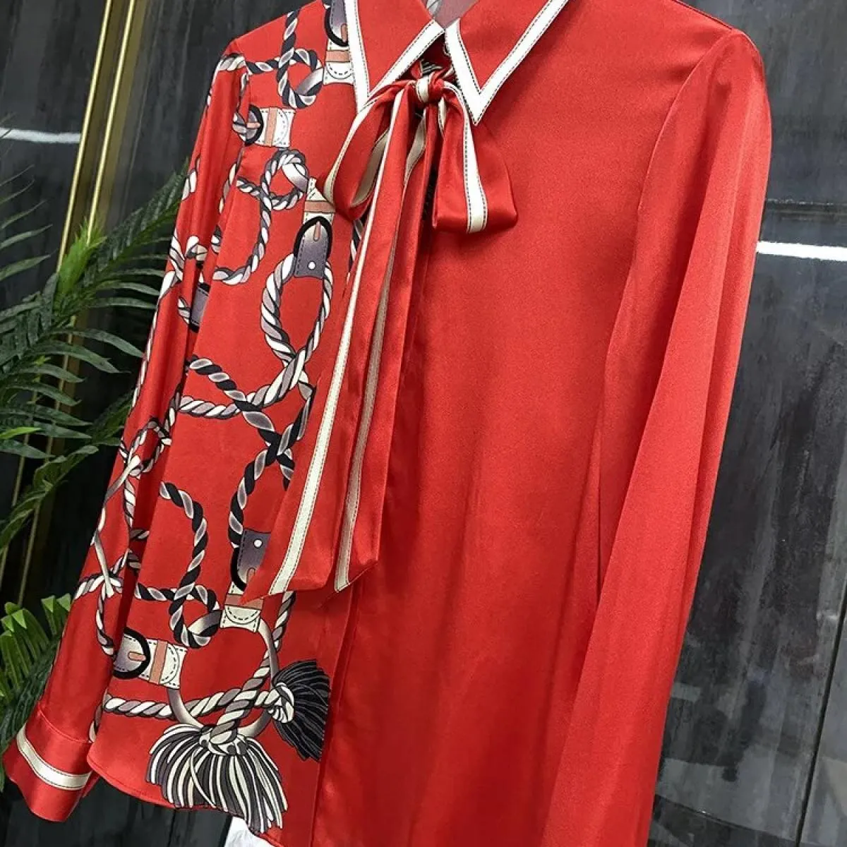 Camicie Camicetta a maniche lunghe con streamer Camicie da donna alla moda Camisas De Mujer