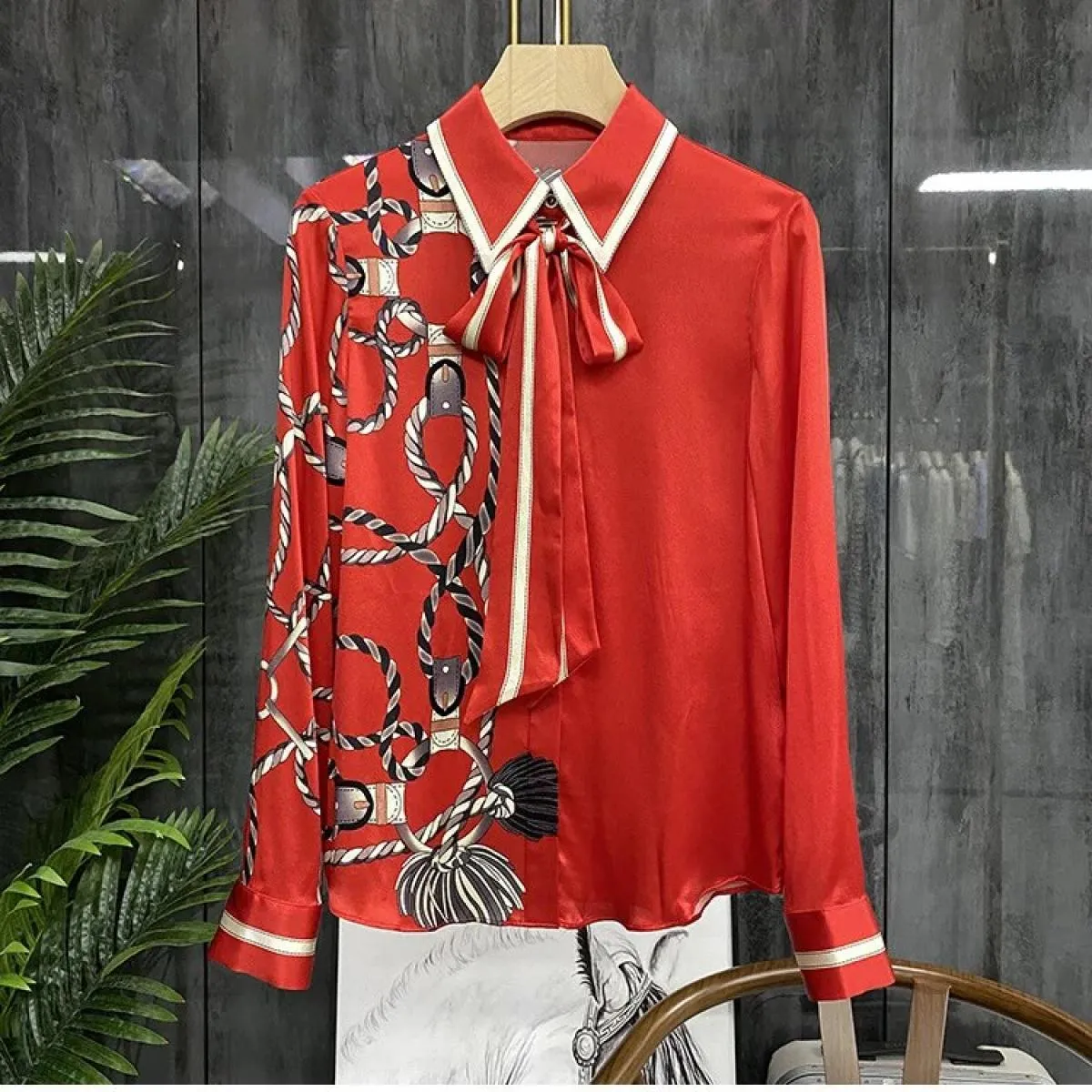 Camicie Camicetta a maniche lunghe con streamer Camicie da donna alla moda Camisas De Mujer