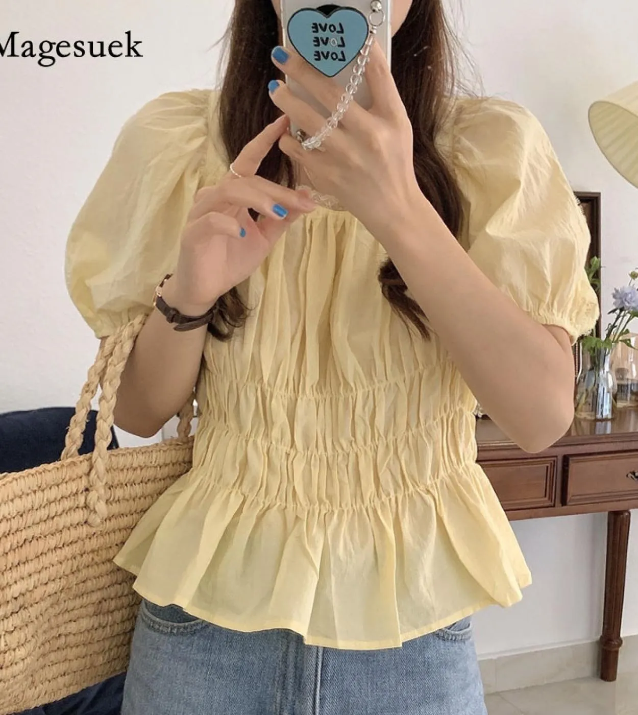 Camicie da donna con colletto quadrato estivo Sweet Lace Up Office Lady Camicie bianche Camicette da donna eleganti eleganti a m