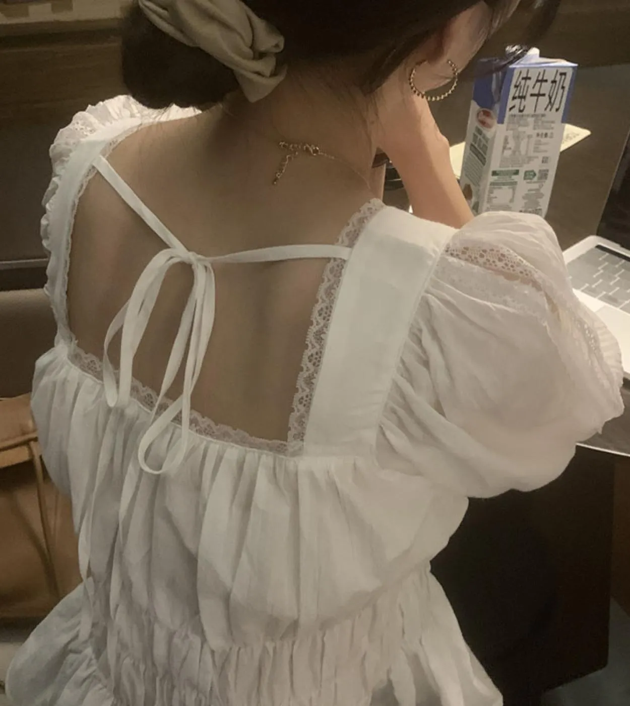Camicie da donna con colletto quadrato estivo Sweet Lace Up Office Lady Camicie bianche Camicette da donna eleganti eleganti a m