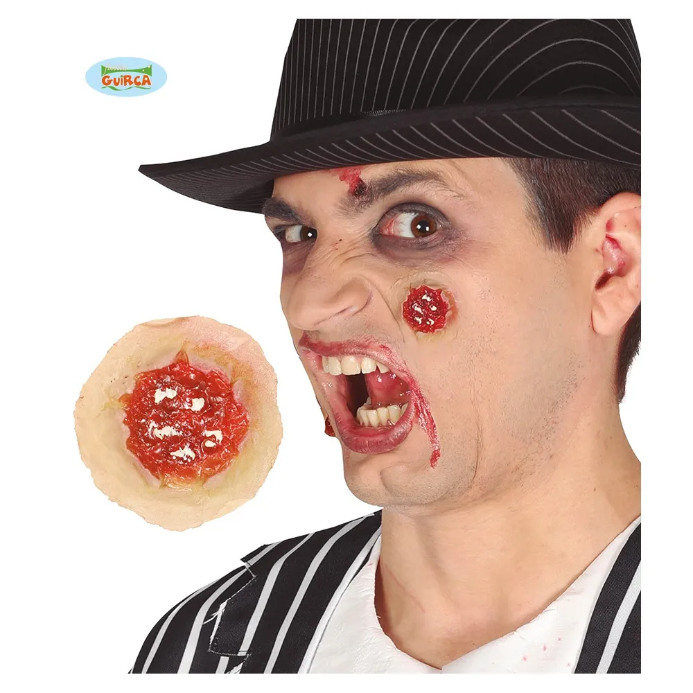 Cicatrice di uno sparo in lattice per Viso da Halloween e feste in maschera