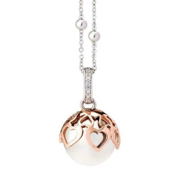 Collana con ciondolo sonoro bicolor,cuori e zirconi    