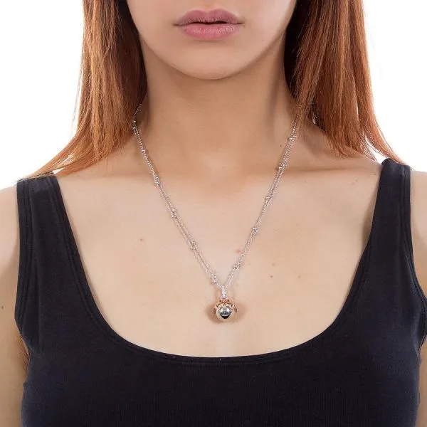 Collana con ciondolo sonoro bicolor,cuori e zirconi    