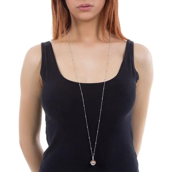 Collana con ciondolo sonoro bicolor,cuori e zirconi    