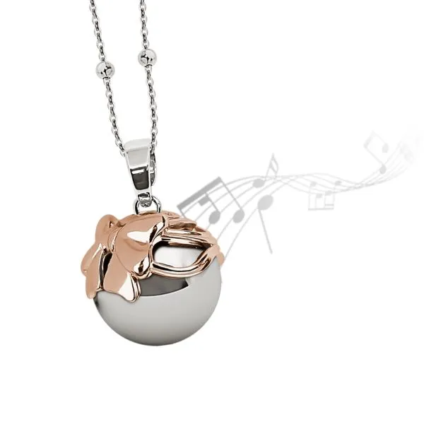 Collana con ciondolo sonoro e coppetta con fiocco placcato oro rosa    