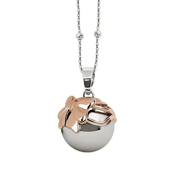 Collana con ciondolo sonoro e coppetta con fiocco placcato oro rosa    